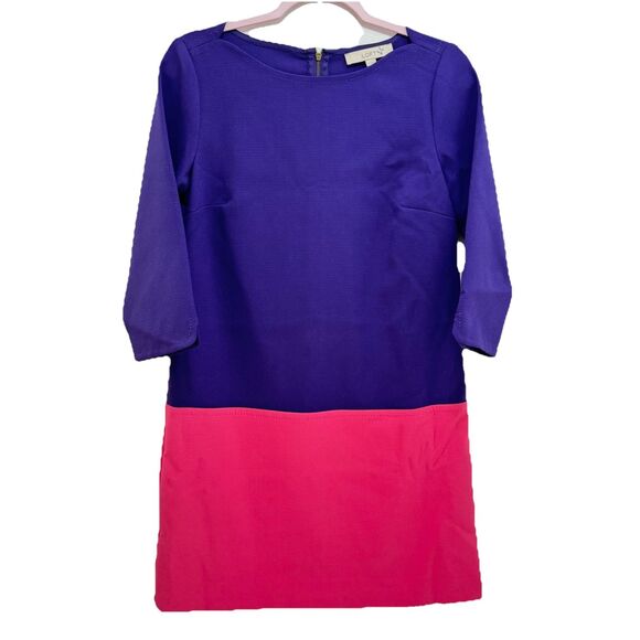 LOFT Color Block Purple Pink Dress Small Retro Zip Back Sz 2 - Picture 1 of 6